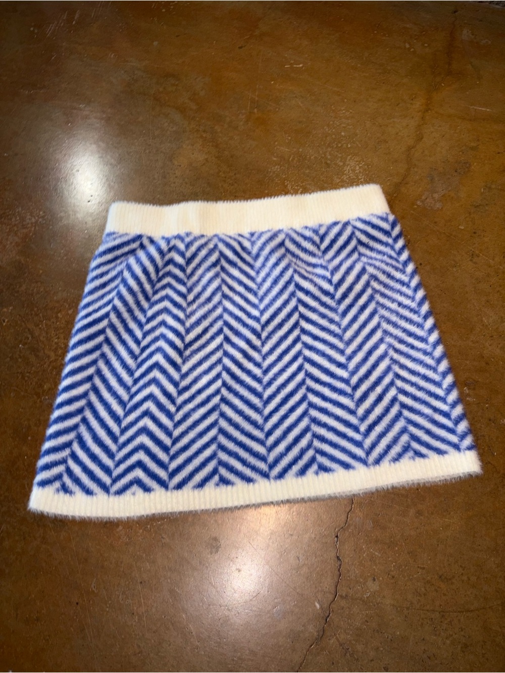 Blue Chevron Knit Mini Skirt with White Trim